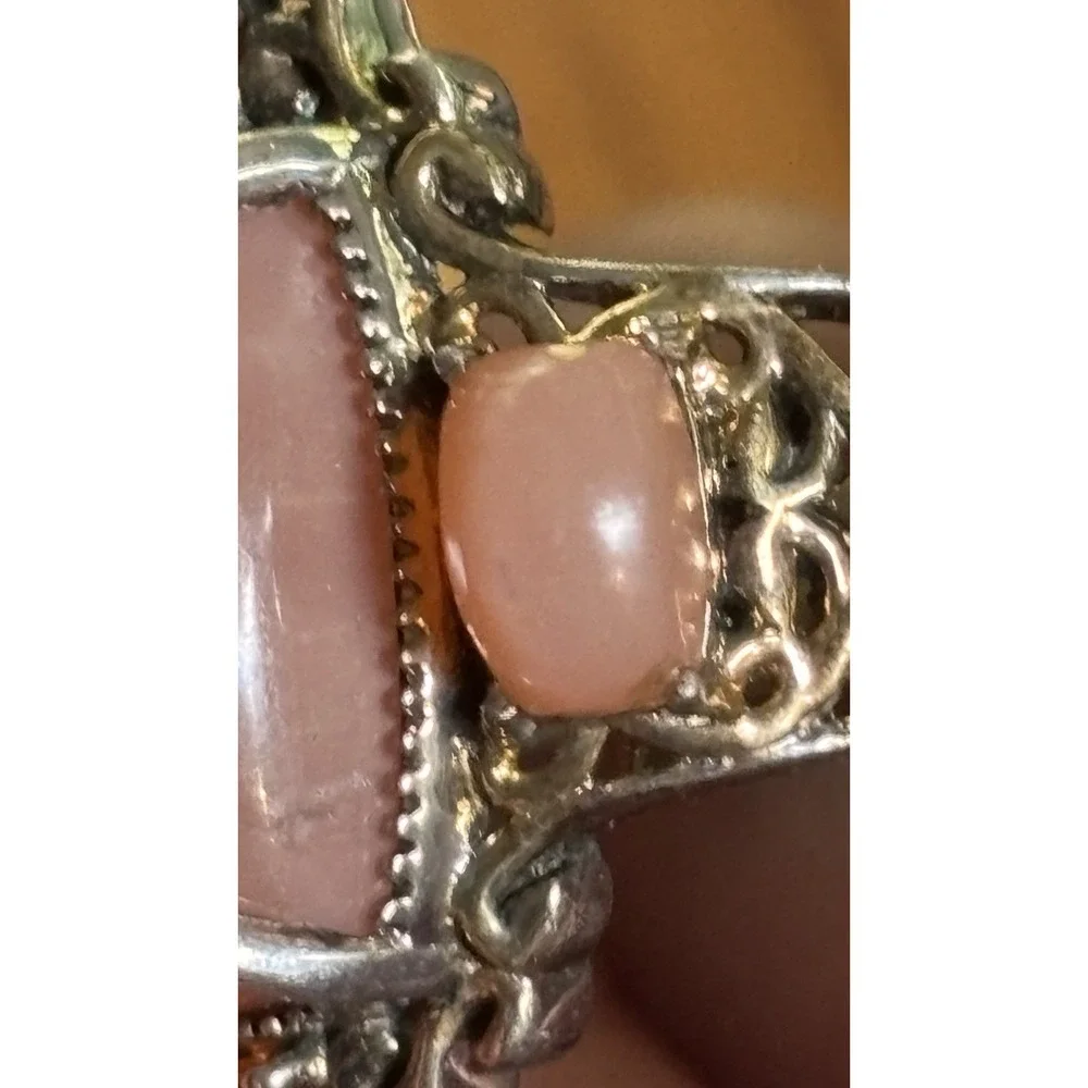 Natural Peach Moonstone And Citrine Sterling Silver Cocktail Ring Size 9.25 - Picture 3 of 12